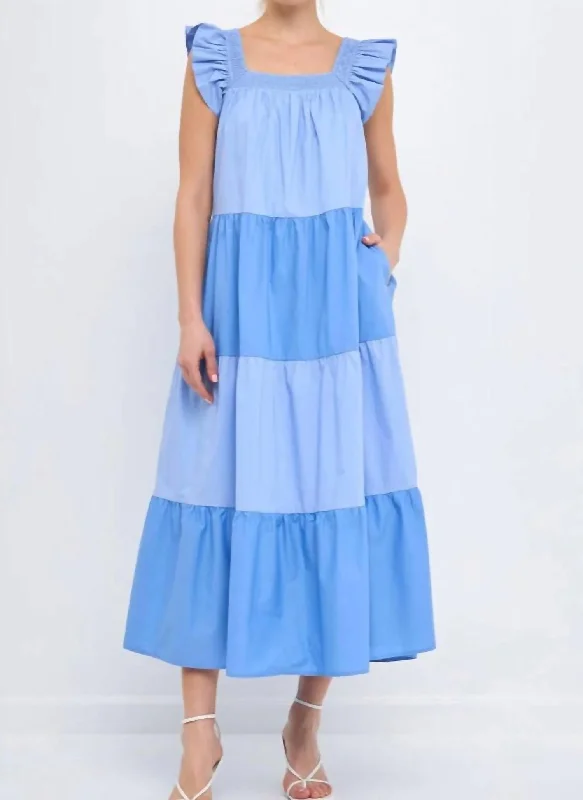 Save More with Every Purchase!Ruffle Midi Dress In Blue