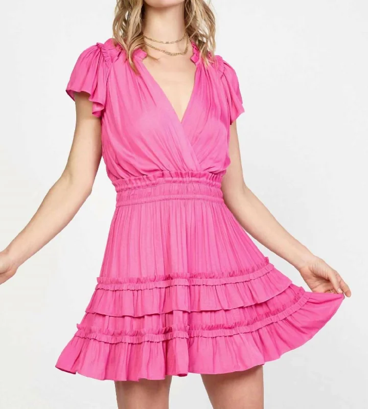 Enjoy Huge Discounts Now!Ruffled Mini Dress In Hot Pink