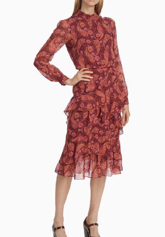 Upgrade for Less!Saloni Women's Silk Georgette Midi Dress 2025-Ruby Paisley