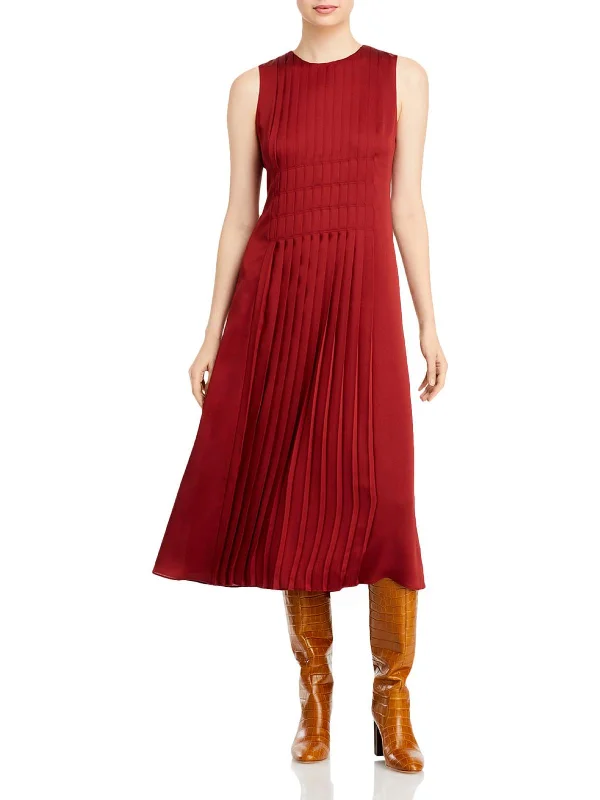Buy More, Save More!Sandrine Womens Satin Shutter Pleat Midi Dress