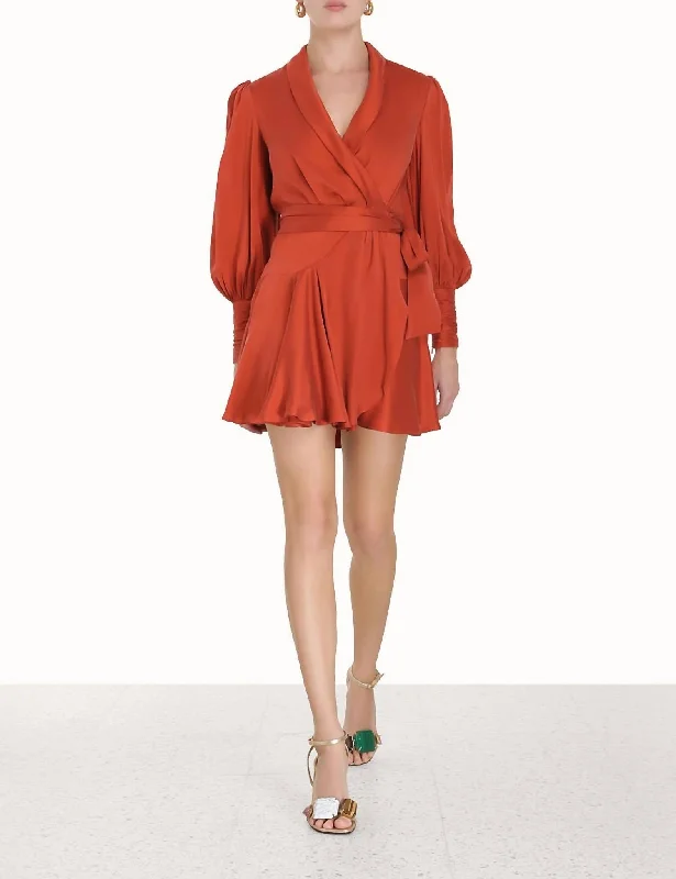 Save More When You Shop More!Silk Wrap Mini Dress In Pumpkin