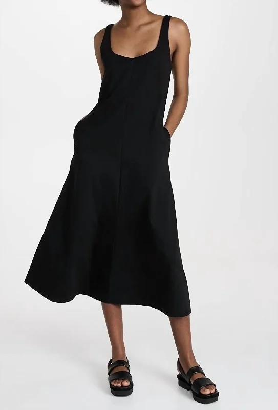 More Discounts, More Joy!Sleeveless Trapeze Midi Dress In Black