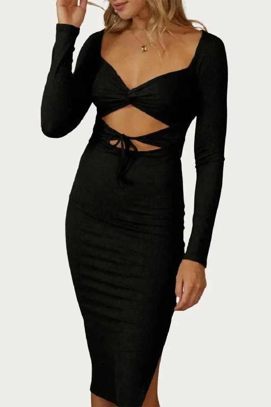 Flash Deals – Act Quickly!Solid Rib Cross Front Midi Dress In Black