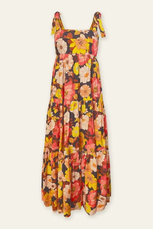 The Sale You’ve Been Waiting For!The Mariposa Floral Babydoll Tie Shoulder Tiered Midi Dress In Multi