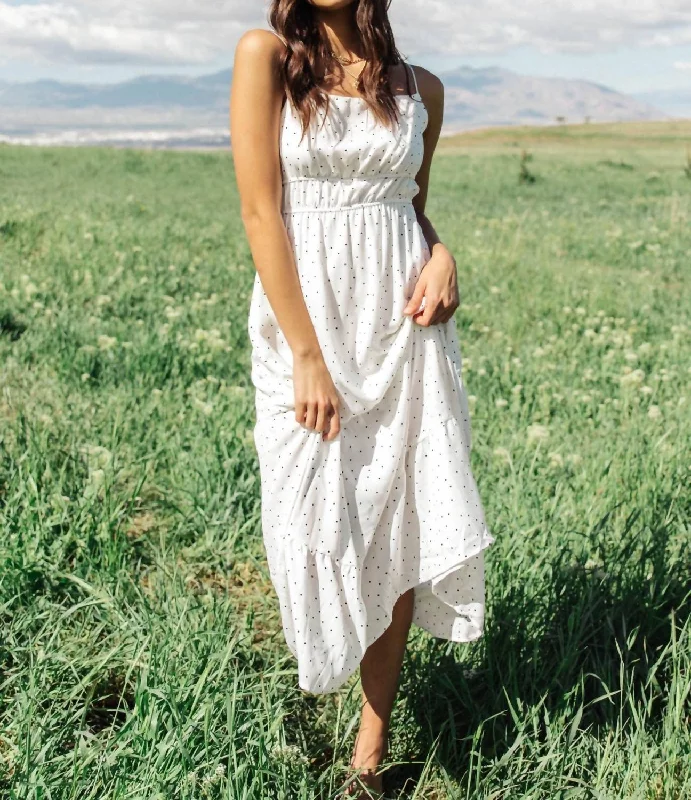 One Day Only – Huge Savings!Tiered Polka Dot Midi Dress In White