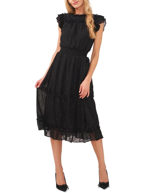 Buy One, Get One Free!Womens Chiffon Clip Dot Midi Dress