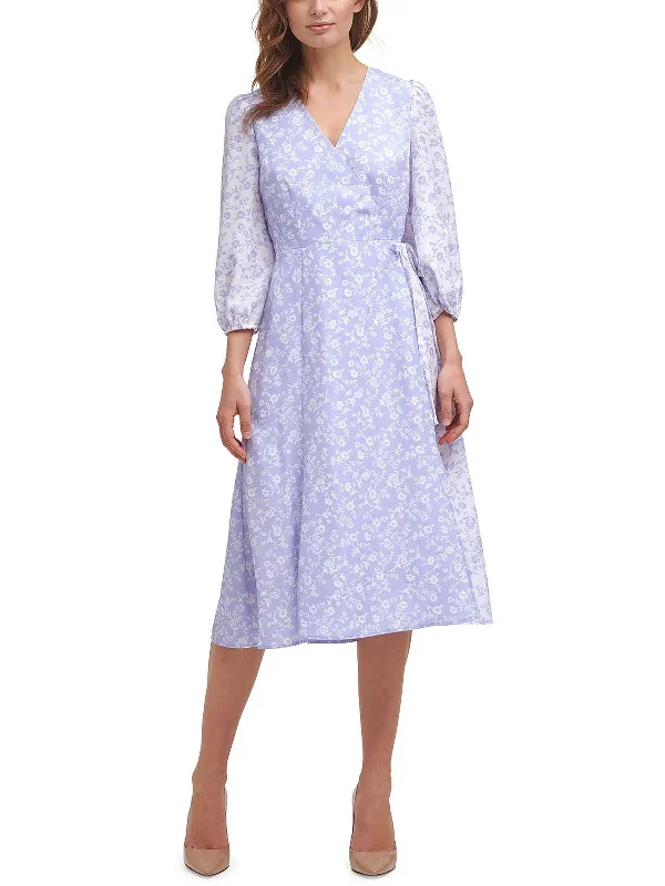 Best Offers of the Month!Womens Faux Wrap Printed Midi Dress