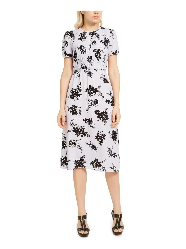 Limited Stock Available!Womens Floral Print Pintuck Midi Dress