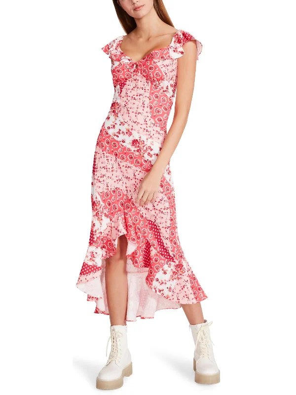 Snag the Best Prices Now!Womens Flutter Sleeve Hi-Low Midi Dress