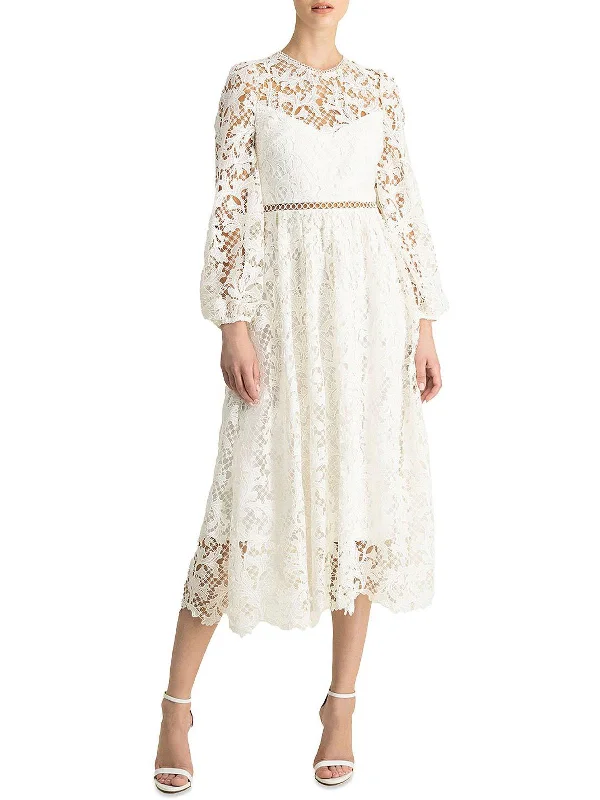 Special Discounts Inside!Womens Lace Puff Sleeve Midi Dress