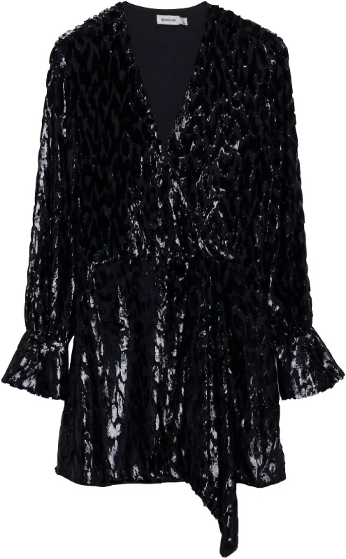 Your Exclusive Offer Awaits!Women's Long Sleeve Metallic Jacquard Mini Dress In Black