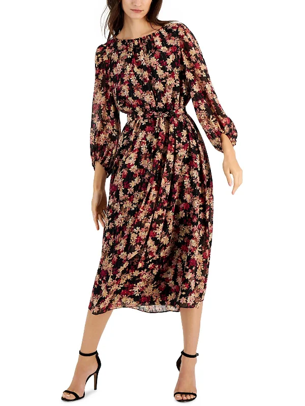 Your Best Deals Are Here!Womens Metalllic Floral Midi Dress