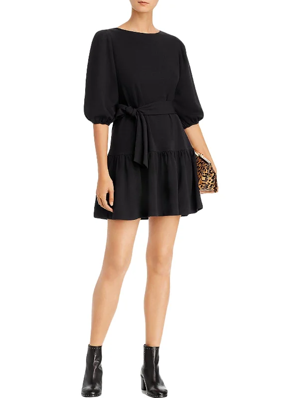 Shop the Hottest Deals!Womens Puff Sleeves Tie Wasit Mini Dress