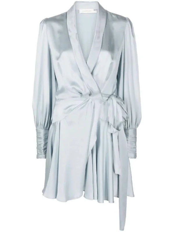 Save More When You Shop More!Women's Silk Wrap Mini Dress In Dusty Blue
