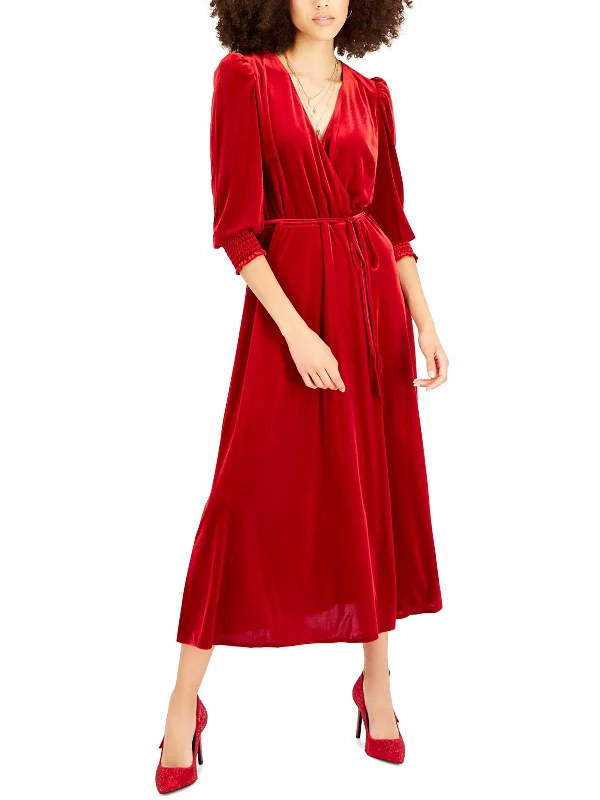 Instant Savings Await!Womens Velvet V-Neck Midi Dress