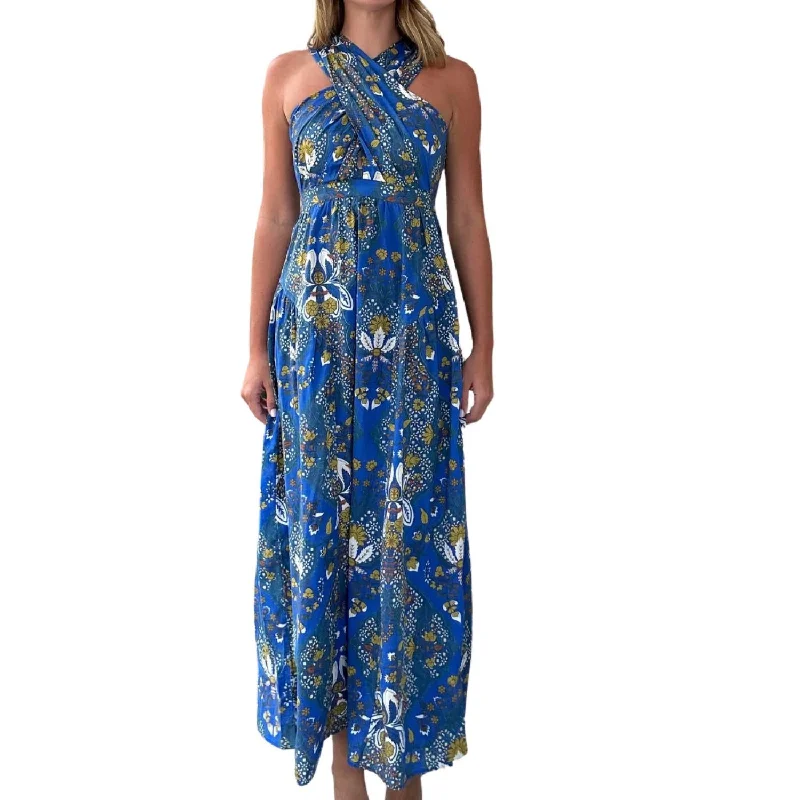 Save Like Never Before!Zelle Midi Dress In Lime/blue
