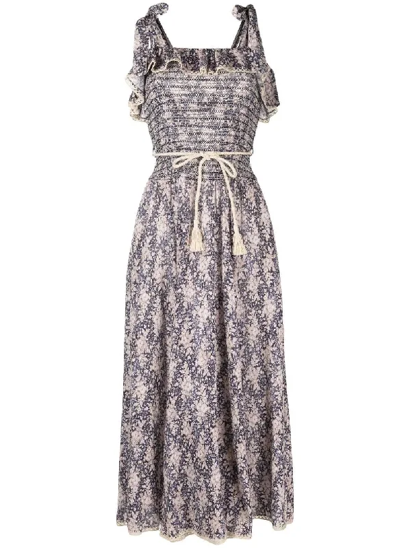 Your Discount is Waiting!Zimmermann Vitali Shirred Midi Dress Indigo Daisy Floral