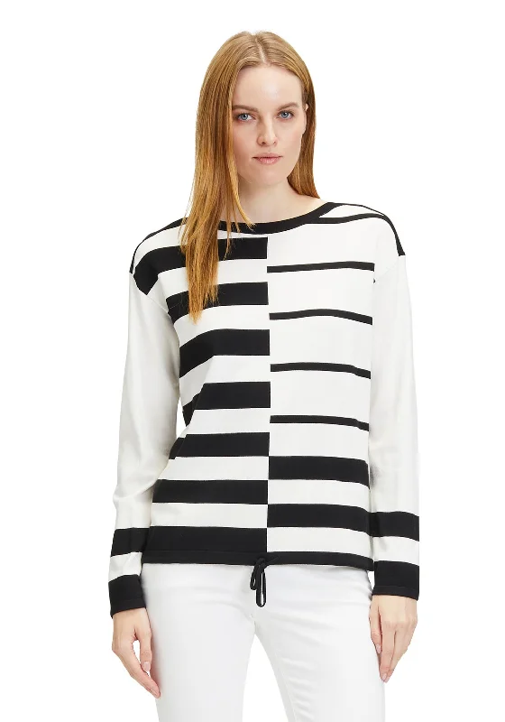 Every Deal is a Steal!Betty Barclay Drawstring Detail Stripe Knitted Jumper, Black & Cream Every Deal is a Steal!Betty Barclay Drawstring Detail Stripe Knitted Jumper, Black & Cream