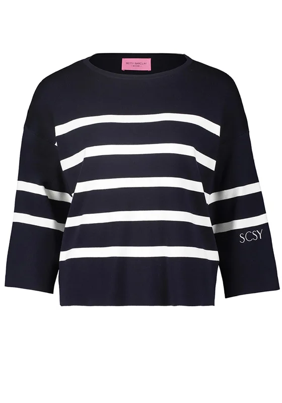 Buy One, Get One Free!Betty Barclay Three Quarter Sleeve Striped Sweater, Navy