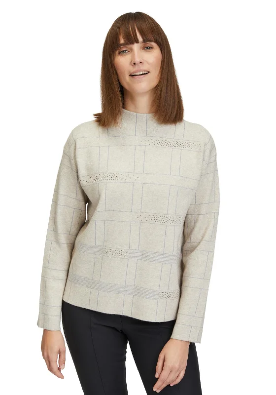 Price Drop Alert!Betty Barclay Rhinestone Embellished Line Print Jumper, Beige