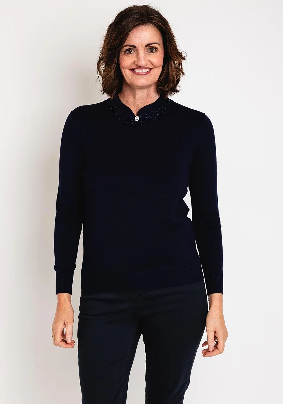 Time to Save Big!Castle of Ireland Embellished Notch Neckline Sweater, Night Sky