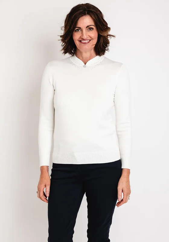 Get Ready to Save!Castle of Ireland Embellished Notch Neckline Sweater, White Choc
