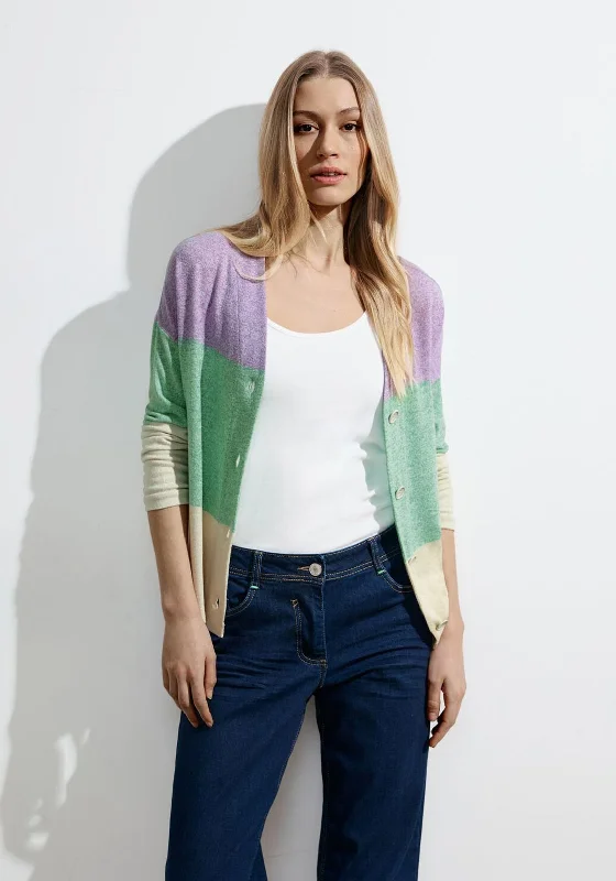 Special Discounts Inside!Cecil Block Stripe Knit Cardigan, Celery Green Melange