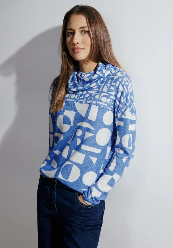 Your Favorite Items on Sale Now!Cecil Volume Collar Graphic Sweater, Water Blue Melange Your Favorite Items on Sale Now!Cecil Volume Collar Graphic Sweater, Water Blue Melange