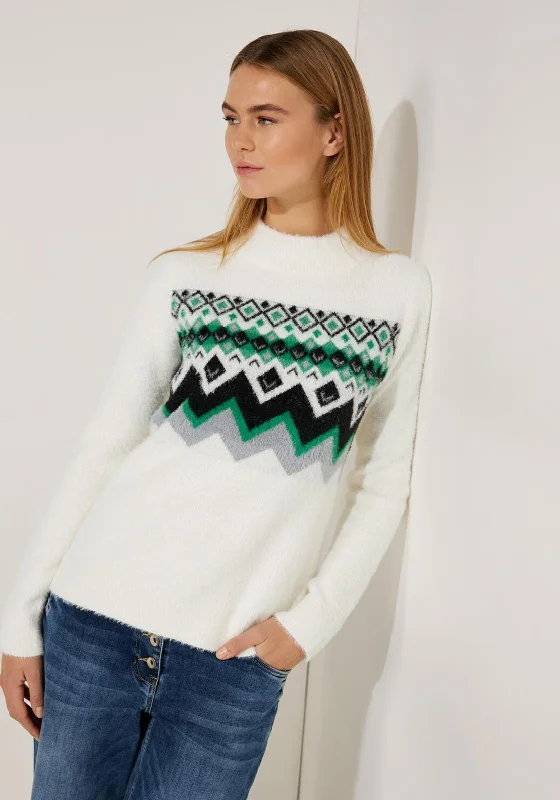 Incredible Savings Inside!Cecil High Neck Nordic Pattern Sweater, Raw Sand Beige