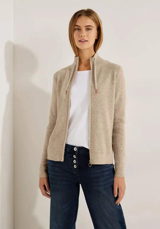 One Day Only – Huge Savings!Cecil Zip Up Waffle Knit Cardigan, Hazelnut Melange