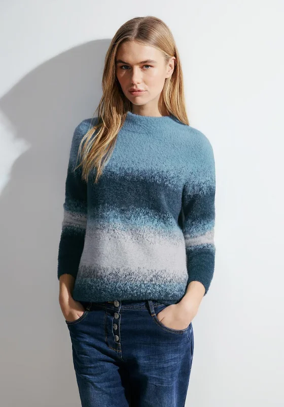 Limited-Time Price Drop!Cecil Fluffy Striped Knitted Sweater, Strong Petrol Blue