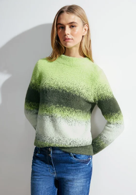 Stock Up and Save!Cecil Fluffy Striped Knitted Sweater, Dynamic Khaki