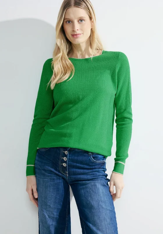 Steals and Deals Await!Cecil Contrast Trim Structure Knit Sweater, Celery Green