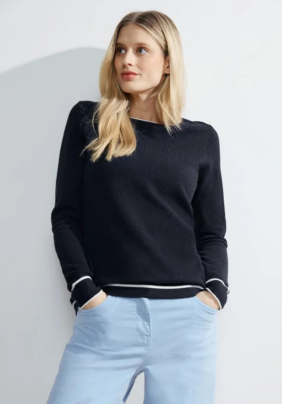 Grab Yours Before It’s Too Late!Cecil Contrast Trim Structure Knit Sweater, Universal Blue