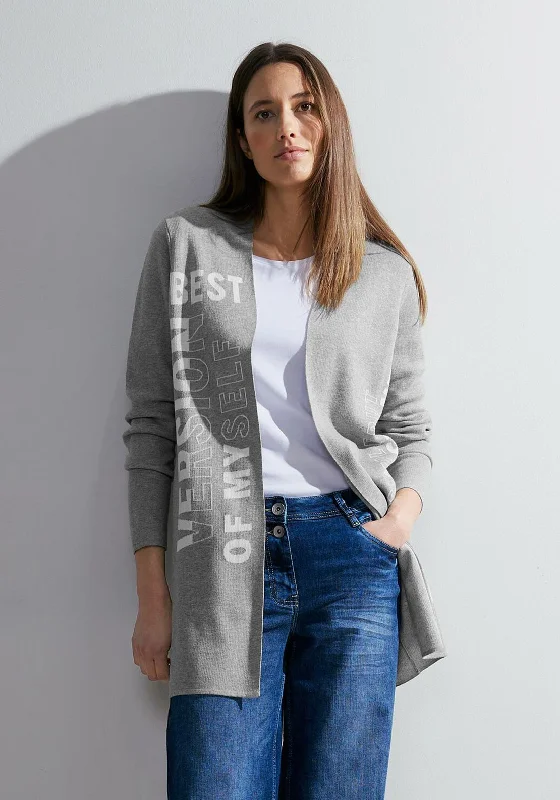 Save More When You Shop More!Cecil Text Print Long Open Knit Cardigan, Mineral Grey Melange Save More When You Shop More!Cecil Text Print Long Open Knit Cardigan, Mineral Grey Melange