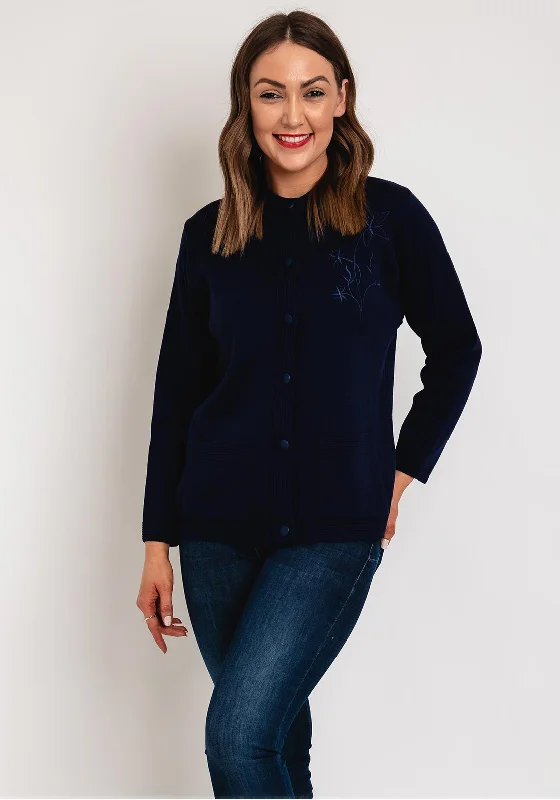 Shop Before It’s Gone!Serafina Collection Floral Embroidery Knit Cardigan, Navy