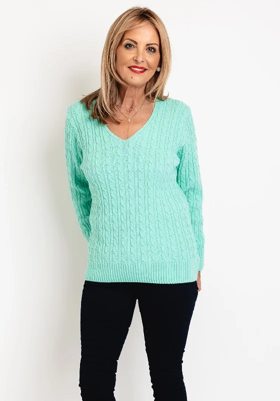Get Ready to Save!Serafina Collection V-Neck Cable Knit Sweater, Green