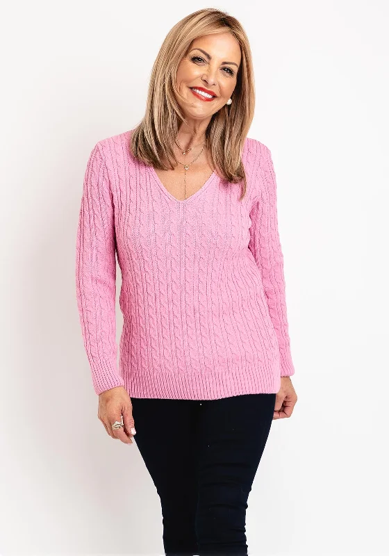 Save Money, Shop Happy!Serafina Collection V-Neck Cable Knit Sweater, Pink