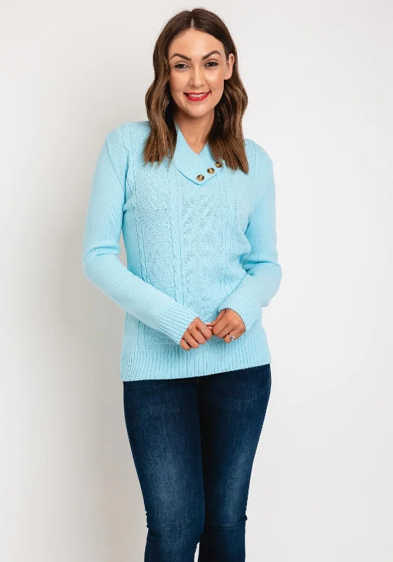 Bigger Savings, Better Shopping!Serafina Collection Button Collar Cable Knit Sweater, Aqua Bigger Savings, Better Shopping!Serafina Collection Button Collar Cable Knit Sweater, Aqua