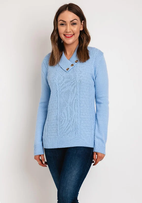 Unlock Huge Savings Now!Serafina Collection Button Collar Cable Knit Sweater, Blue Unlock Huge Savings Now!Serafina Collection Button Collar Cable Knit Sweater, Blue