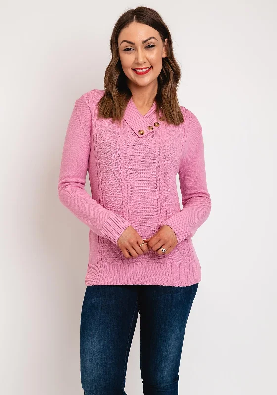 The Best Deals Won’t Wait!Serafina Collection Button Collar Cable Knit Sweater, Pink The Best Deals Won’t Wait!Serafina Collection Button Collar Cable Knit Sweater, Pink