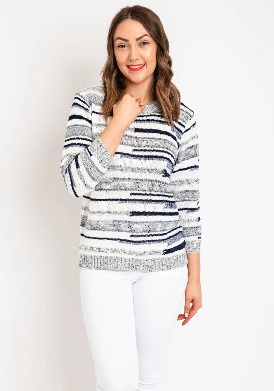 Today Only – Don’t Miss It!Natalia Collection Round Neck Striped Sweater, Navy