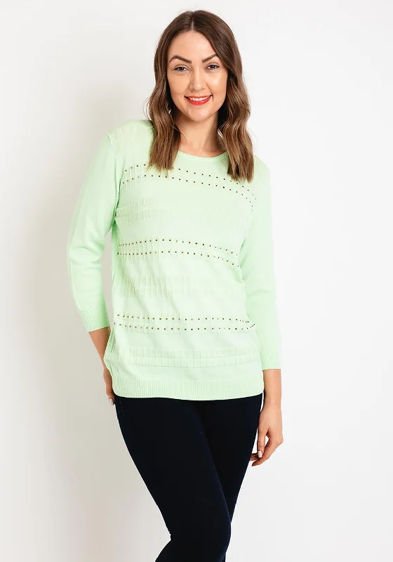 Unbeatable Prices!Natalia Collection Embossed Rhinestone Sweater, Lime Green