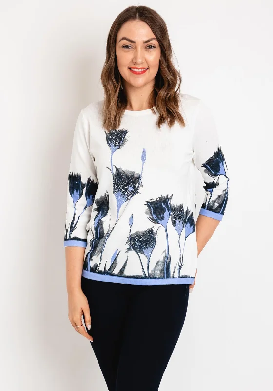 Your Exclusive Offer Awaits!Natalia Collection Rhinestone Floral Sweater, Ocean Blue