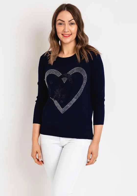 Crazy Discounts Inside!Natalia Collection Rhinestone Heart Sweater, Navy