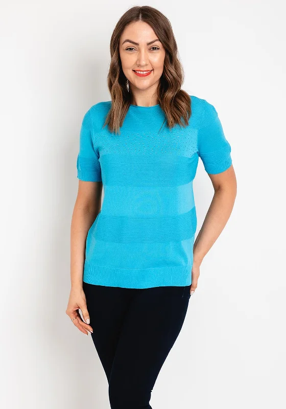 Get More for Less!Natalia Collection Rhinestone Ribbed Detail Sweater, Aqua