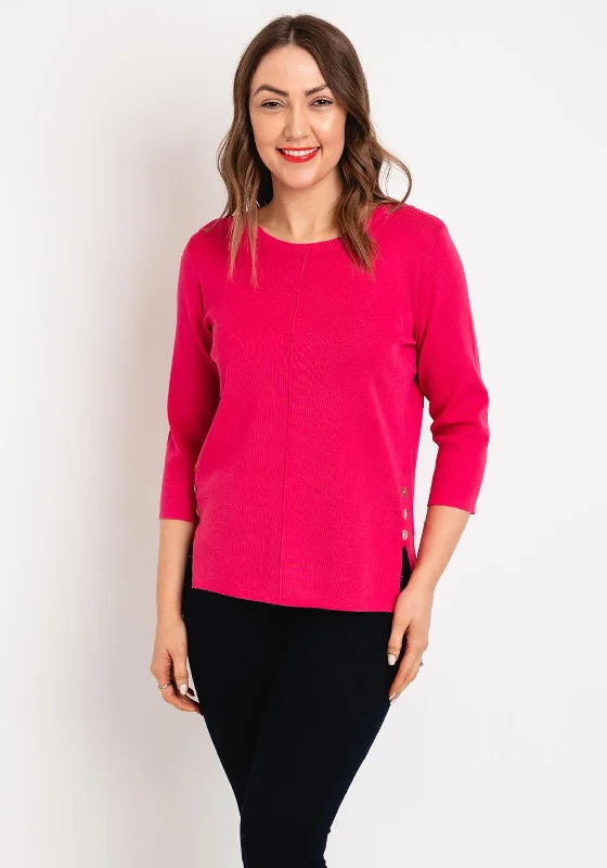 Only a Few Left – Order Now!Natalia Collection Button Detail Sweater, Fuchsia
