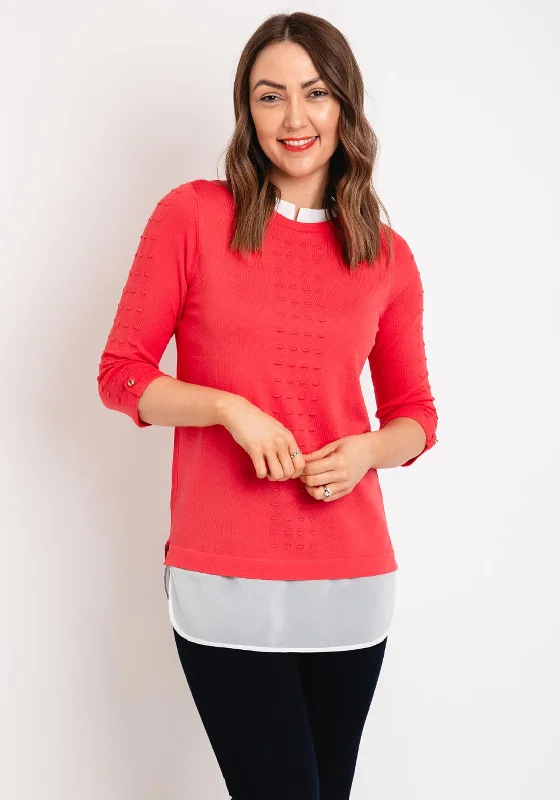 Buy More, Save More!Natalia Collection Chiffon Trim Sweater, Coral