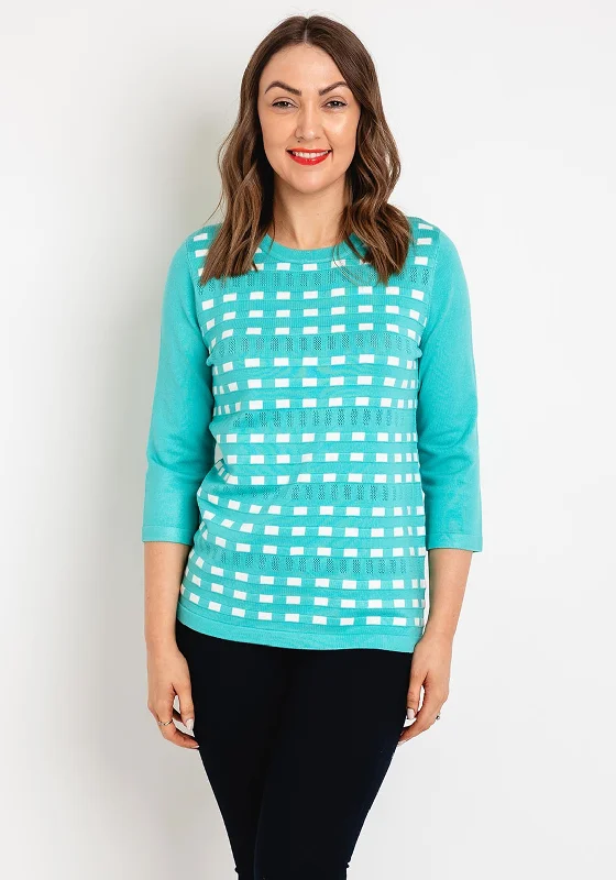 The Best Sale of the Year!Natalia Collection Round Neck Print Sweater, Mint & White
