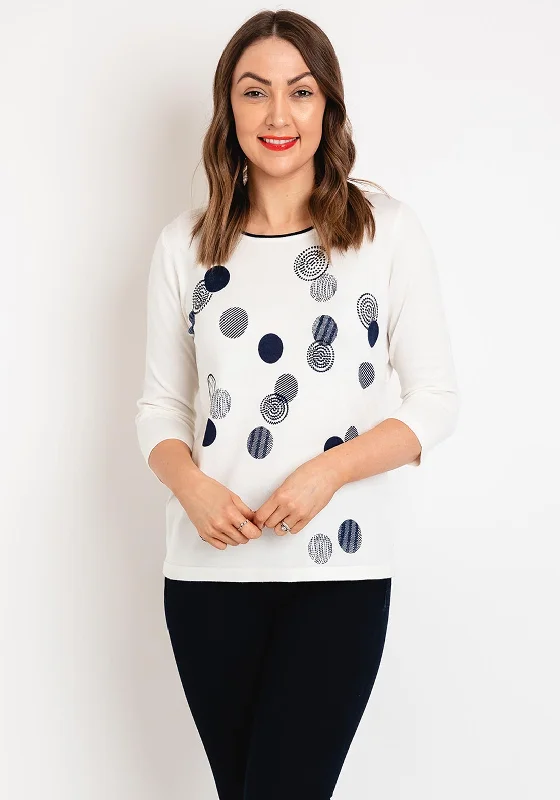 Biggest Sale of the Season!Natalia Collection Rhinestone Circle Print Sweater, Ivory